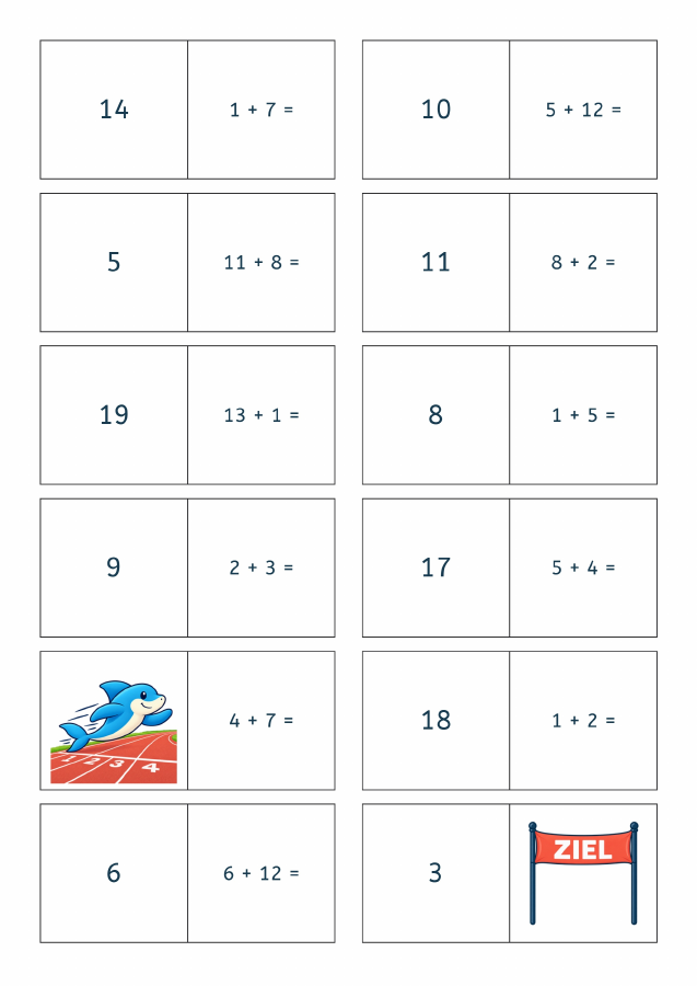 Erste Seite: Mathe-Domino – Addition bis 20